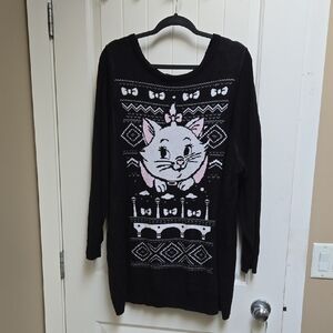 Disney Plus Size 4x Charming Long Black Sweater with White Pink Cat Design